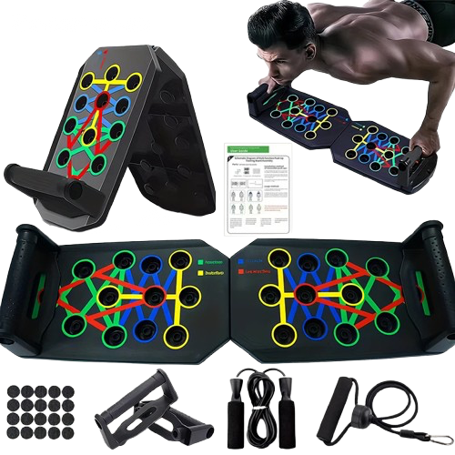 Planche de Pompes Intelligente Pliable – Push-Up Board à Comptage Automatique | Entraînement Complet du Haut du Corps, Poignées Antidérapantes & Système à Code Couleur